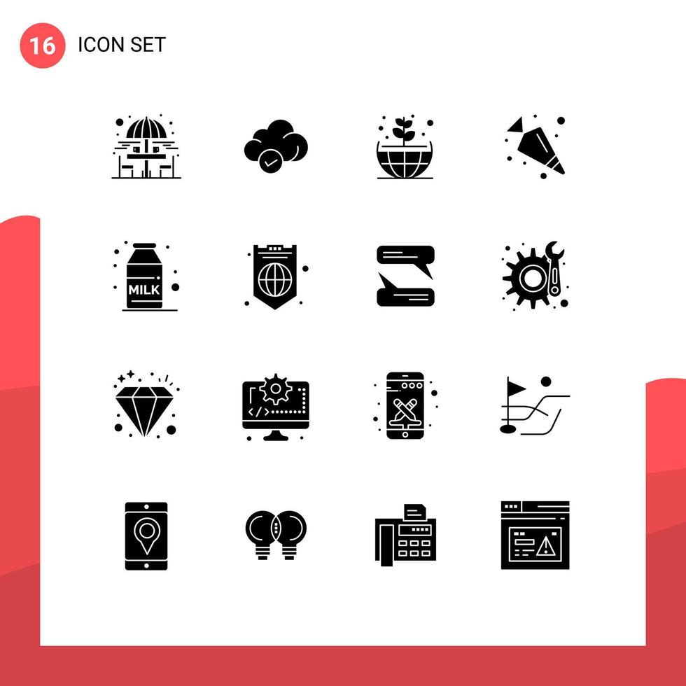 16 Thematic Vector Solid Glyphs and Editable Symbols of global coffee earth breakfast food Editable Vector Design Elements