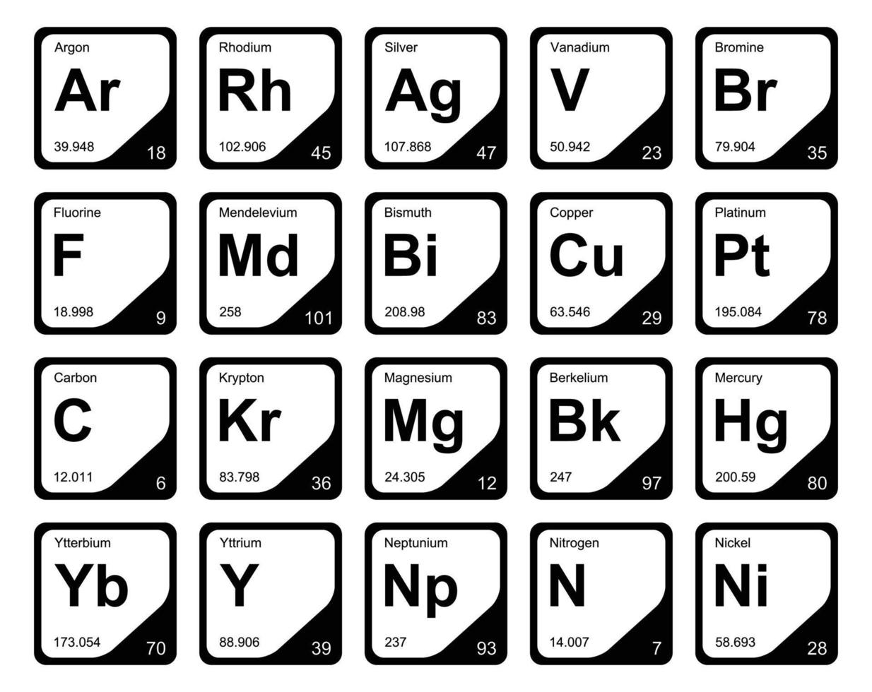 diseño de paquete de iconos de 20 tablas preiodicas de los elementos vector