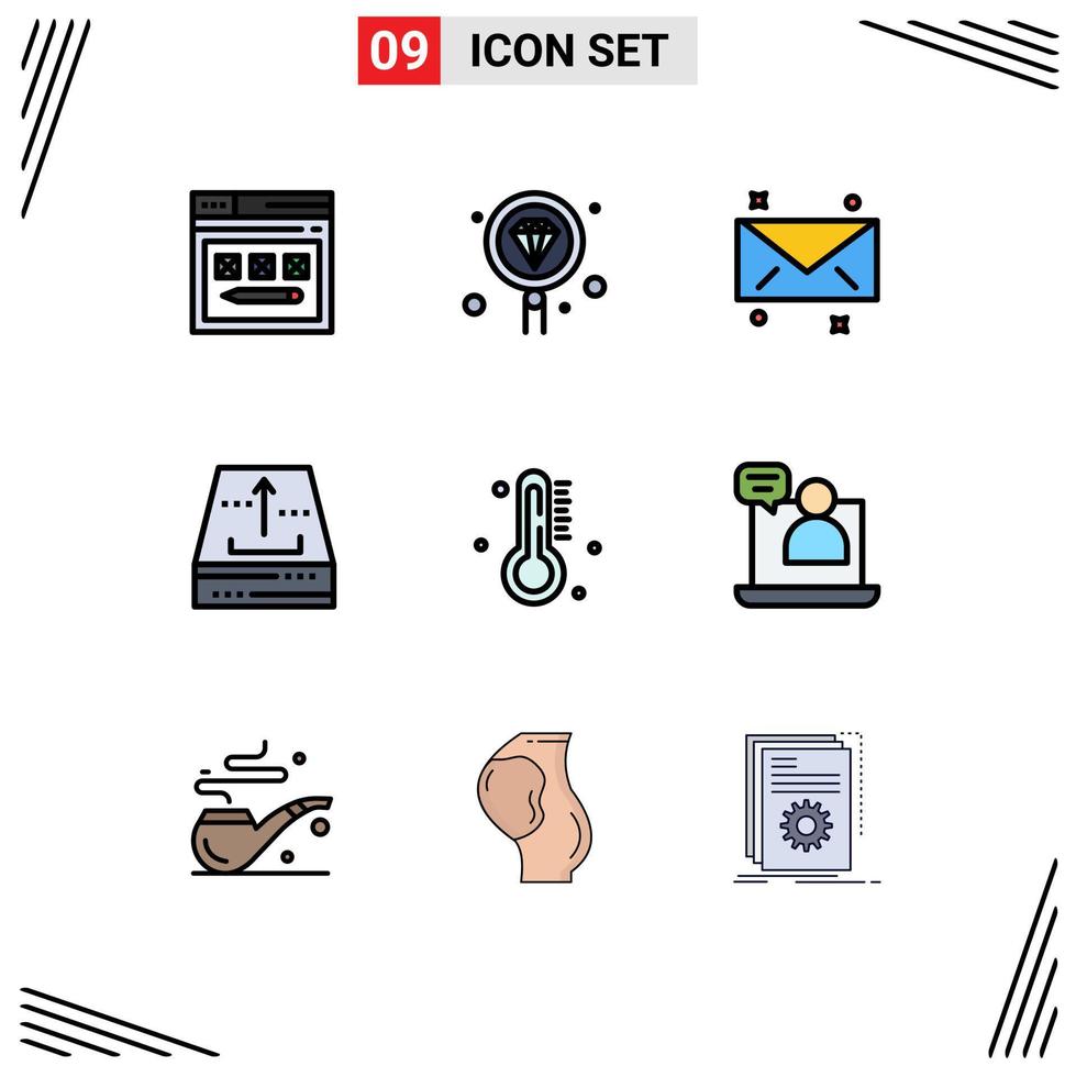 Filledline Flat Color Pack of 9 Universal Symbols of up file programming box email Editable Vector Design Elements