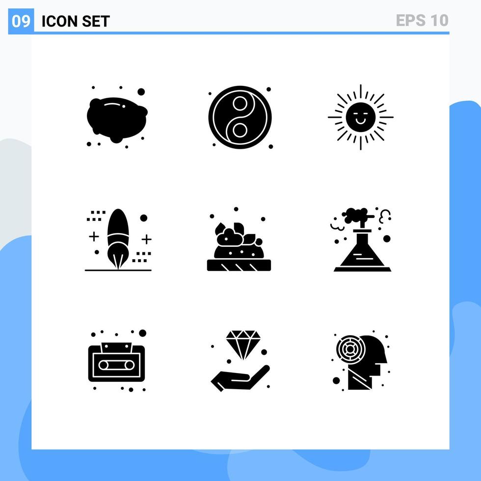 Stock Vector Icon Pack of 9 Line Signs and Symbols for factory food sun bruschetta development Editable Vector Design Elements