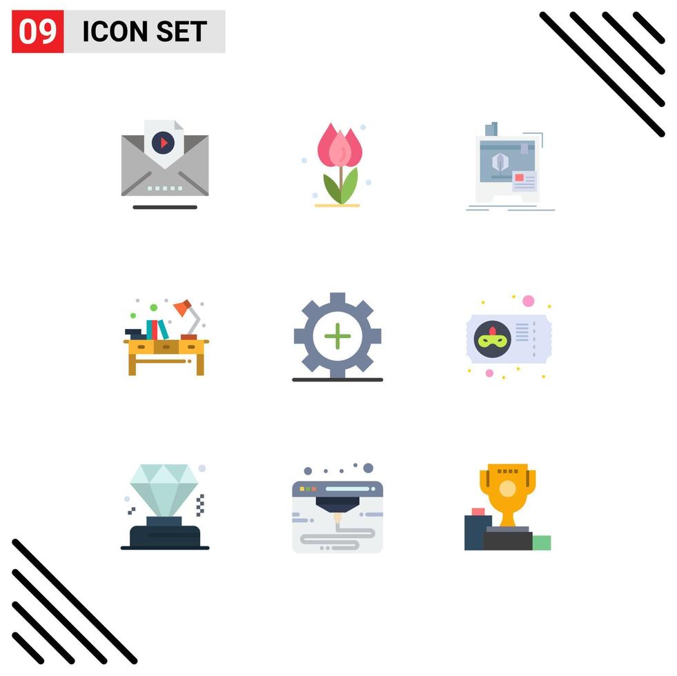 Pack of 9 Modern Flat Colors Signs and Symbols for Web Print Media such as care office dimensional table desk Editable Vector Design Elements