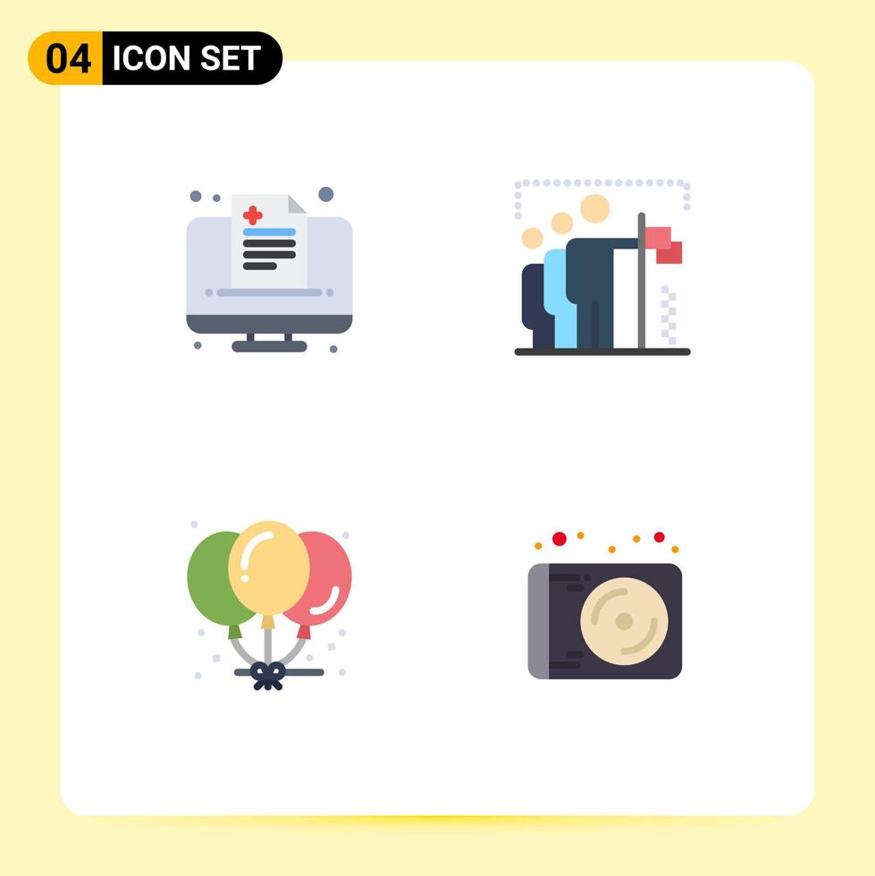 Modern Set of 4 Flat Icons Pictograph of health balloons online win celebration Editable Vector Design Elements