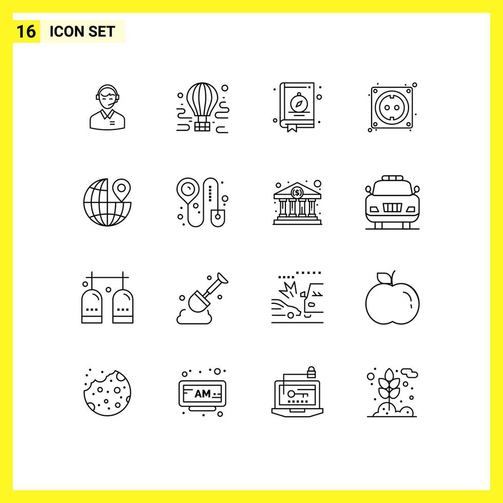 Modern Set of 16 Outlines Pictograph of computer camping airdrop location compass Editable Vector Design Elements