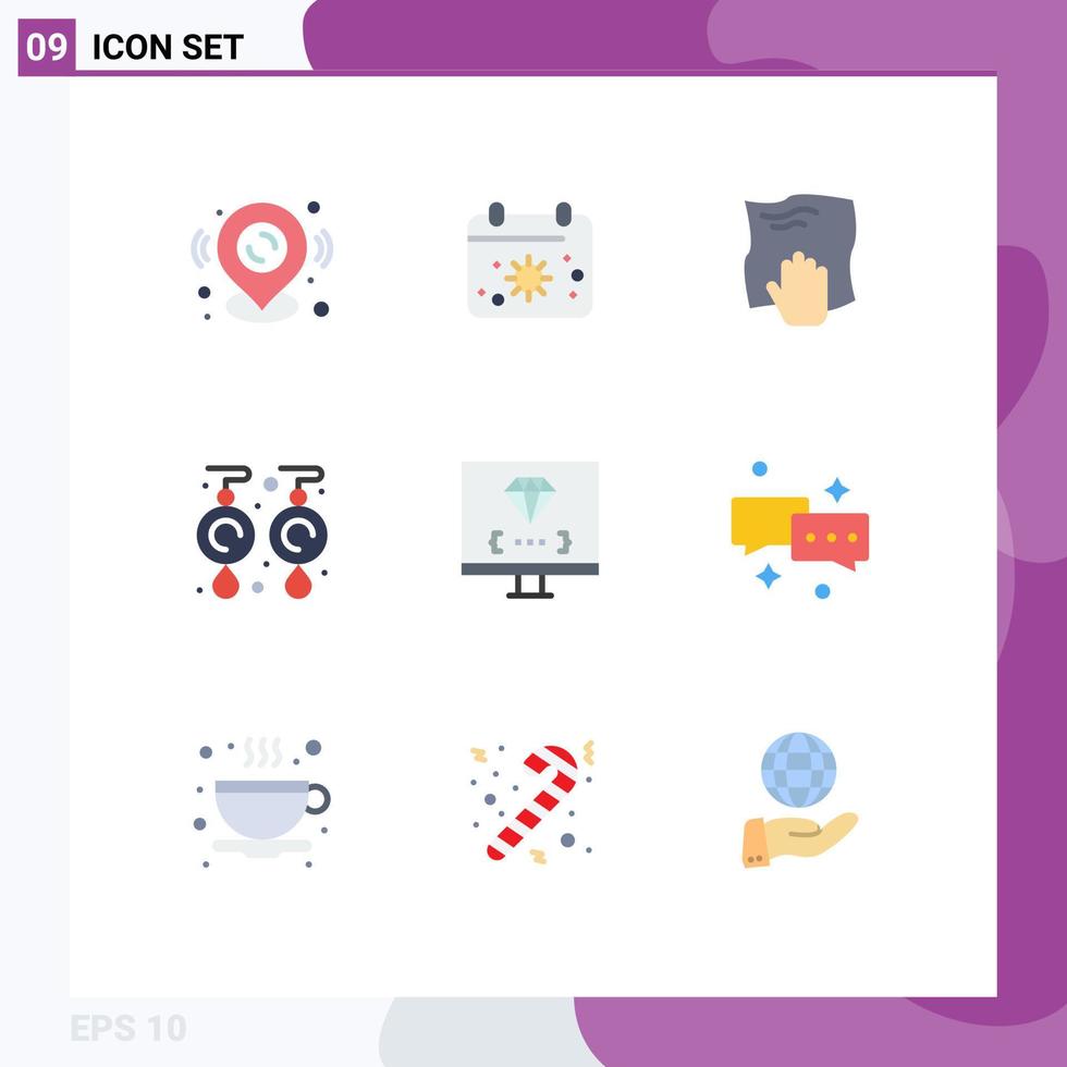 Modern Set of 9 Flat Colors Pictograph of coding jewel cleaning gems scrub Editable Vector Design Elements