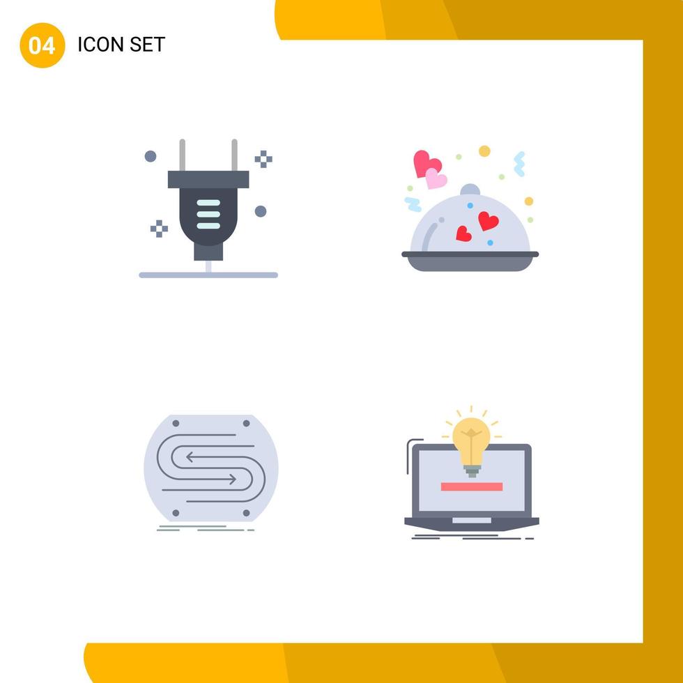 Group of 4 Modern Flat Icons Set for plug concept electricity romantic match Editable Vector Design Elements