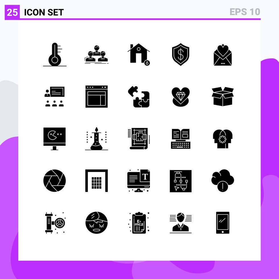 Mobile Interface Solid Glyph Set of 25 Pictograms of technology cyber buildings cashless house Editable Vector Design Elements