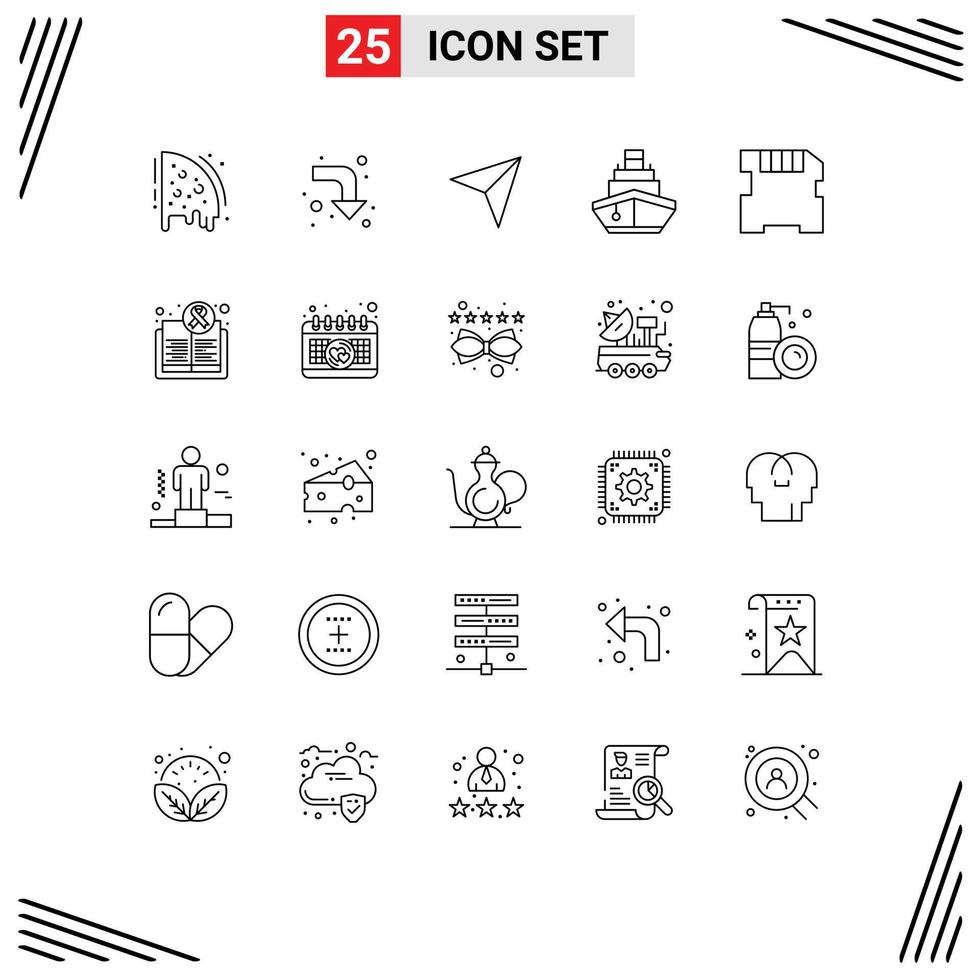 Group of 25 Modern Lines Set for memory vehicles pointer transportation filled Editable Vector Design Elements