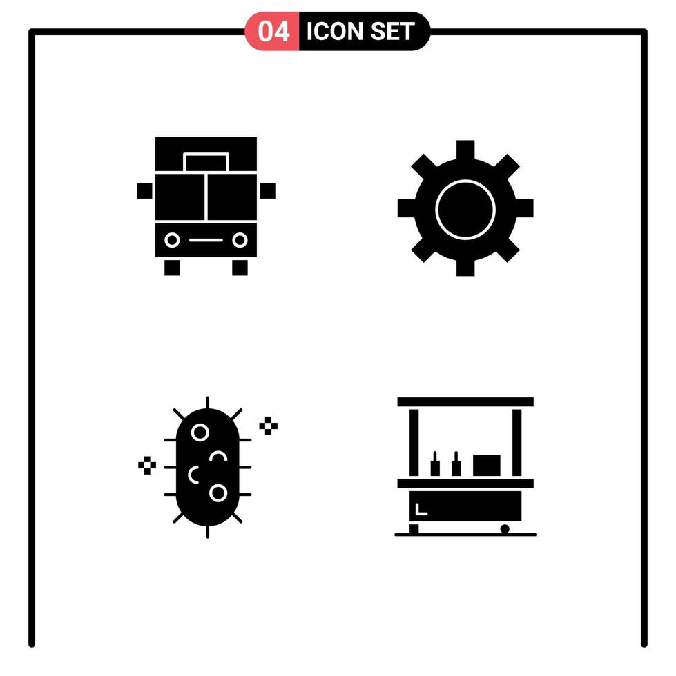 paquete de glifos sólidos de 4 símbolos universales de configuración de biología de autobús usuario beber elementos de diseño vectorial editables vector