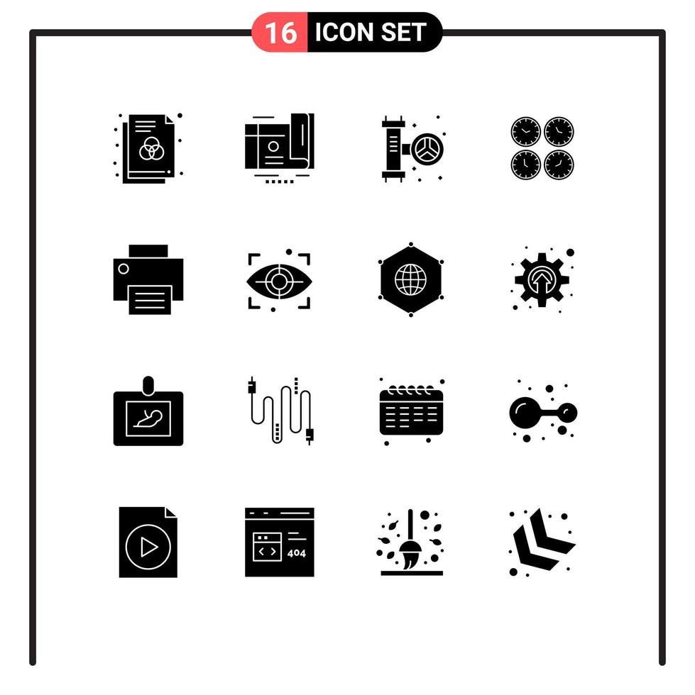 16 Universal Solid Glyphs Set for Web and Mobile Applications wall clocks office clocks mechanical clocks clock Editable Vector Design Elements
