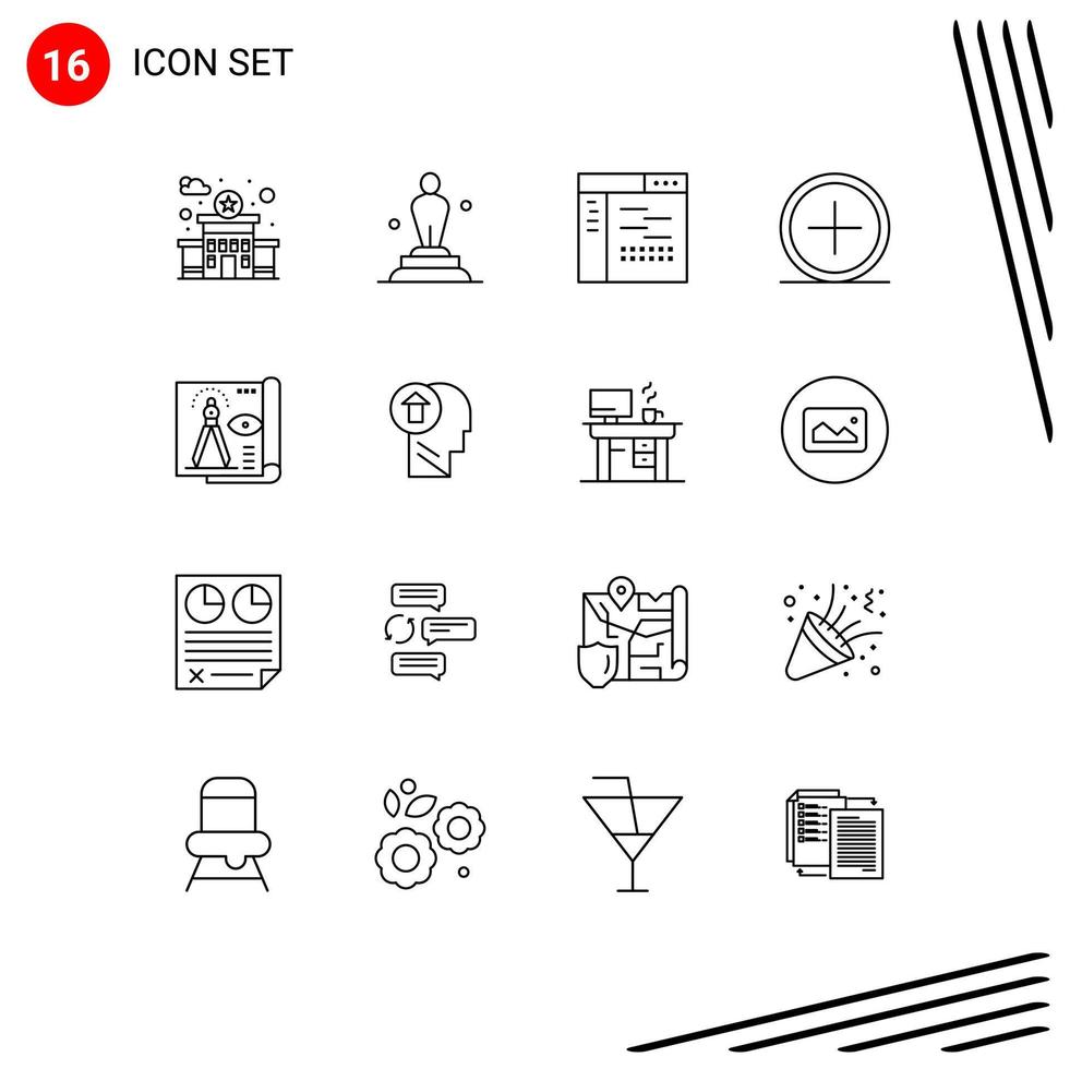 Group of 16 Outlines Signs and Symbols for plus create code circle source Editable Vector Design