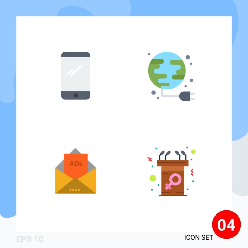 Set of 4 Vector Flat Icons on Grid for phone ad android plug email Editable Vector Design Elements