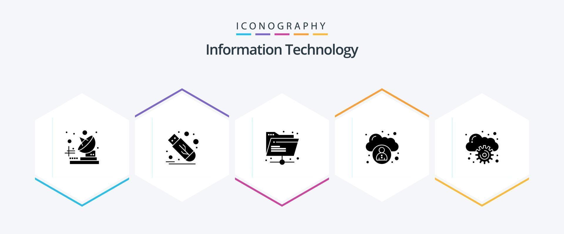 paquete de iconos de 25 glifos de tecnología de la información que incluye . informática. Internet. nube. nube vector