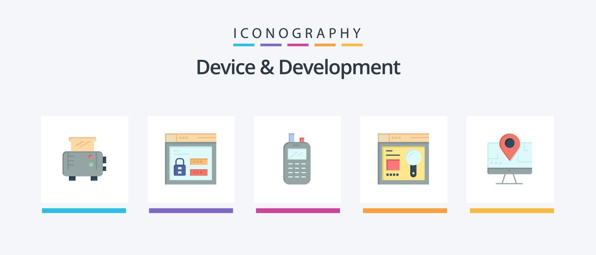 Device And Development Flat 5 Icon Pack Including location. computer . radio. education. web. Creative Icons Design vector