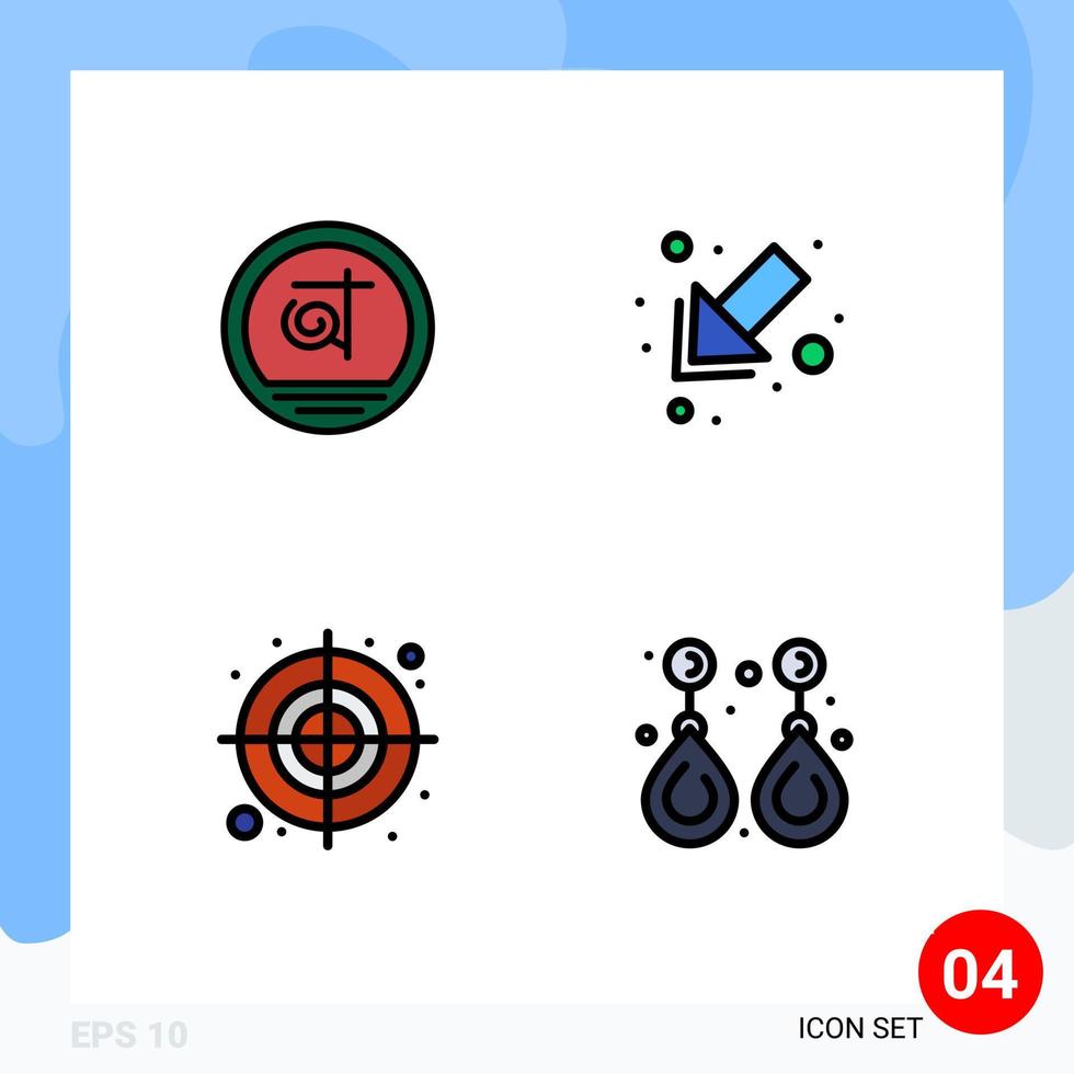 Filledline Flat Color Pack of 4 Universal Symbols of bangla shape business left earring Editable Vector Design Elements