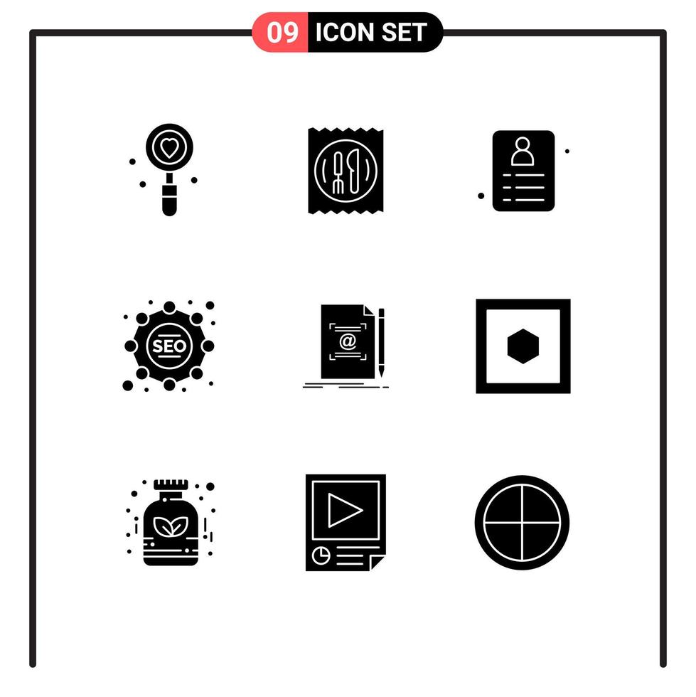 9 Solid Glyph concept for Websites Mobile and Apps text note table tactics seo Editable Vector Design Elements