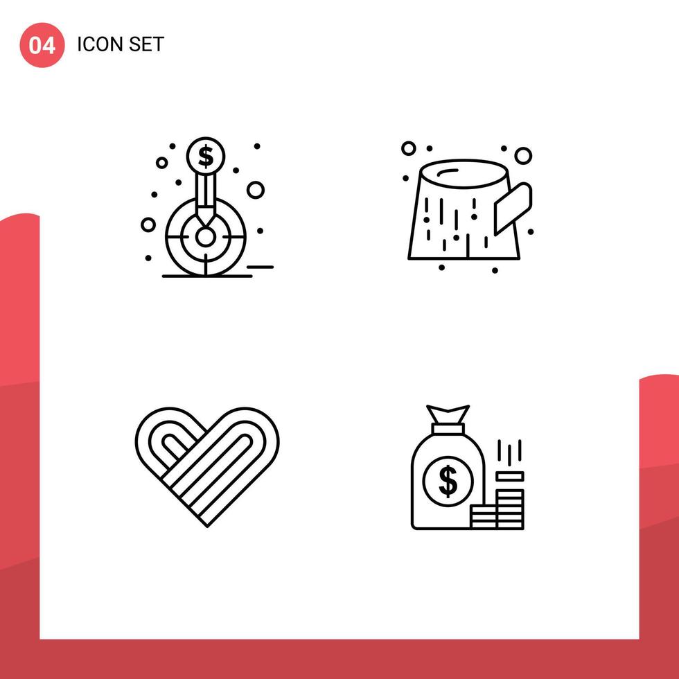 4 Thematic Vector Filledline Flat Colors and Editable Symbols of finance love goal trunk money Editable Vector Design Elements