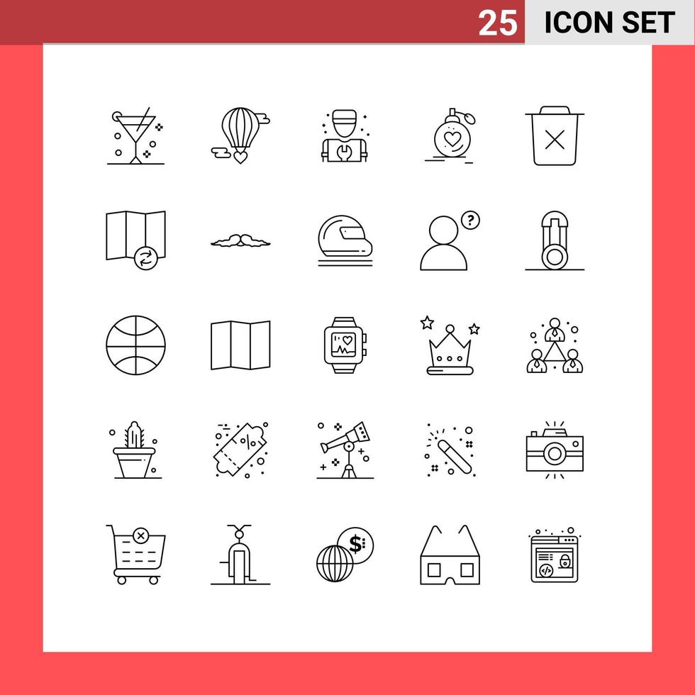 Set of 25 Vector Lines on Grid for valentine passion valentine marriage repair Editable Vector Design Elements