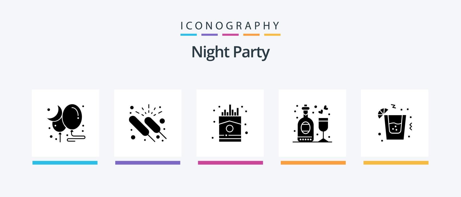 paquete de iconos de glifo 5 de fiesta nocturna que incluye bebida. fiesta. noche. disco. francés. diseño de iconos creativos vector