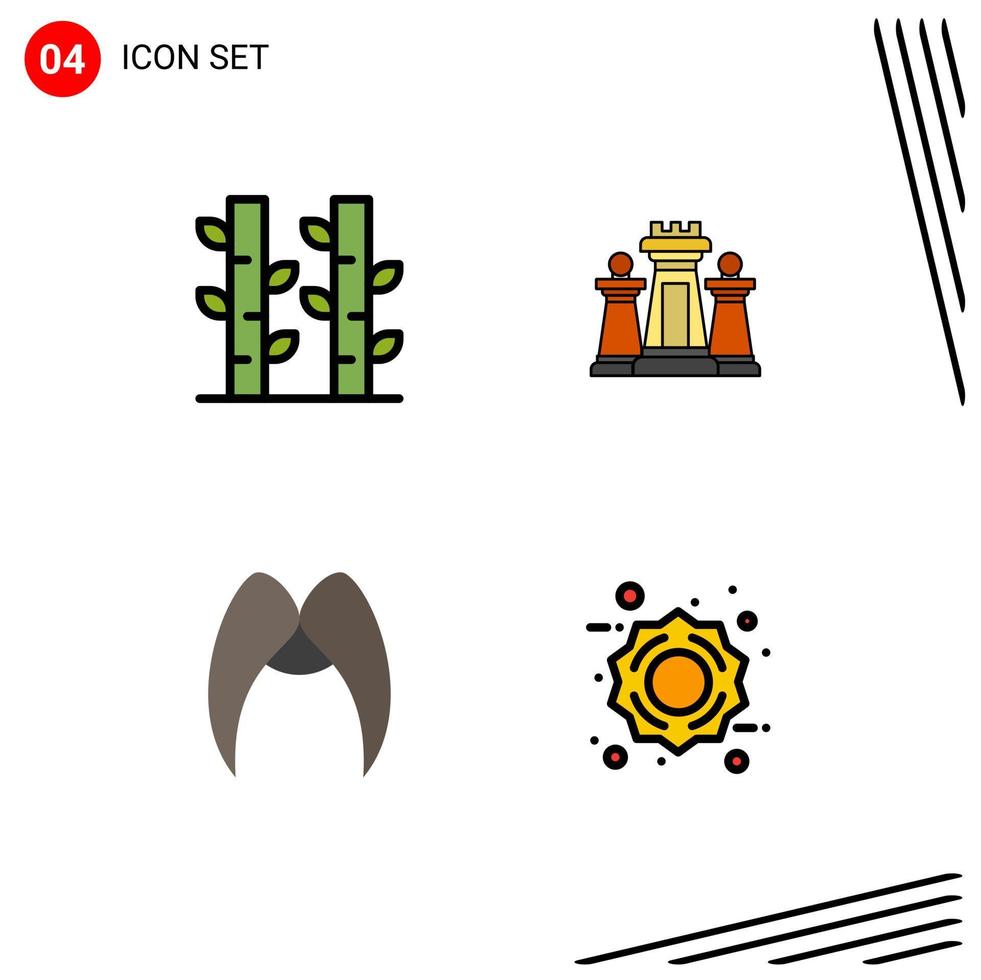 Set of 4 Commercial Filledline Flat Colors pack for bamboo moustache plant strategy movember Editable Vector Design Elements