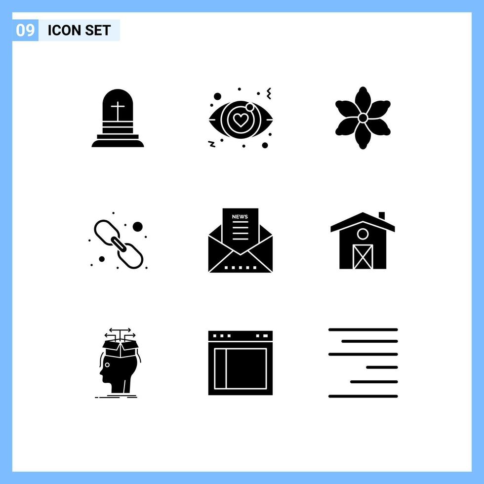 9 conjunto de glifos sólidos universales para aplicaciones web y móviles boletín de correo electrónico documento naturaleza correo electrónico web elementos de diseño vectorial editables vector