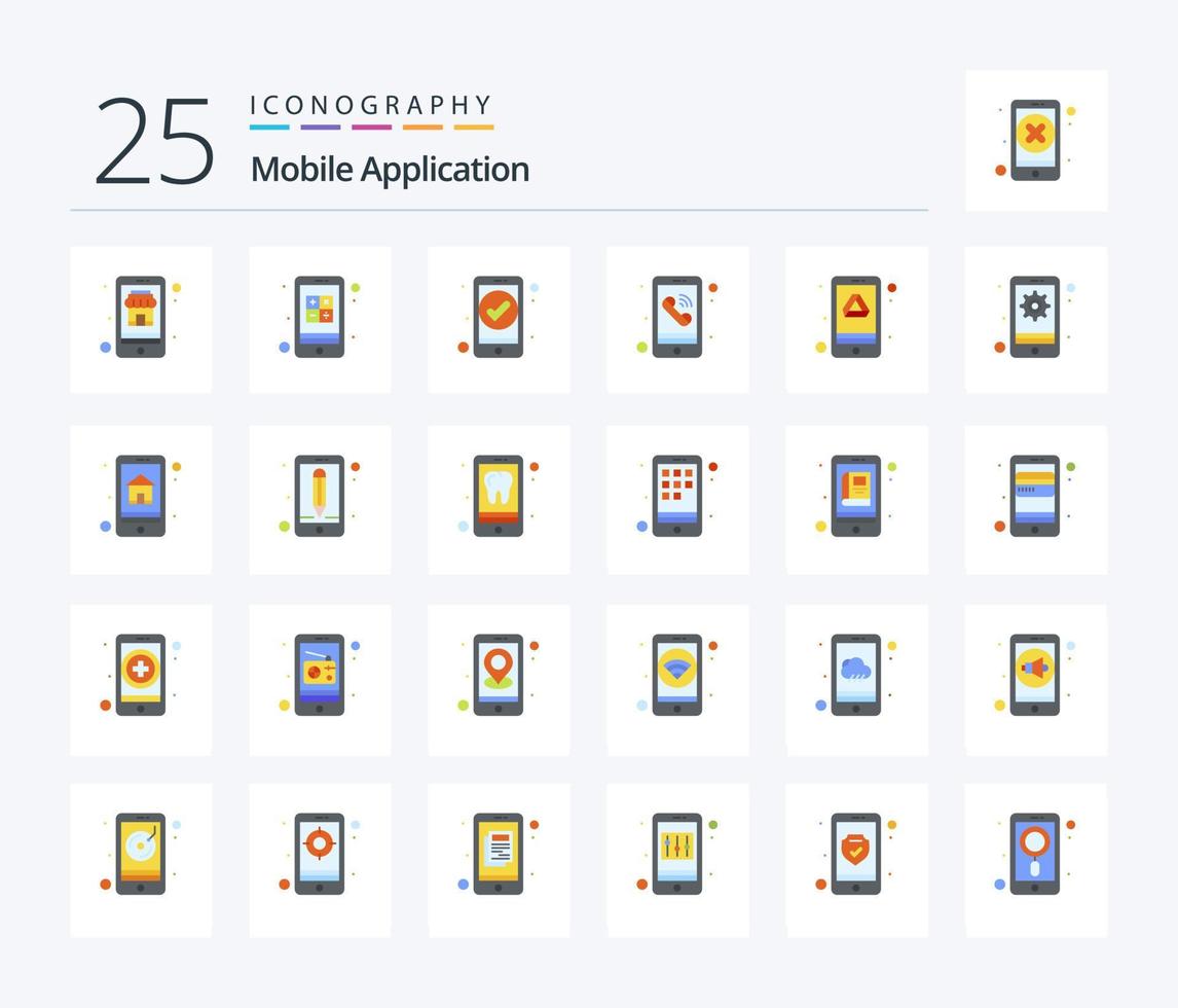 Mobile Application 25 Flat Color icon pack including google. phone. app. mobile. app vector
