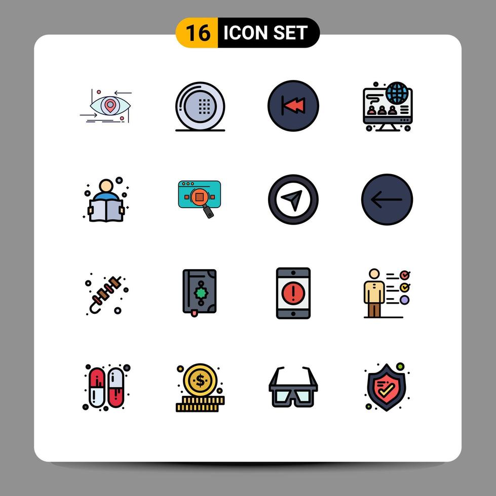16 Creative Icons Modern Signs and Symbols of business computer meal rewind backward Editable Creative Vector Design Elements