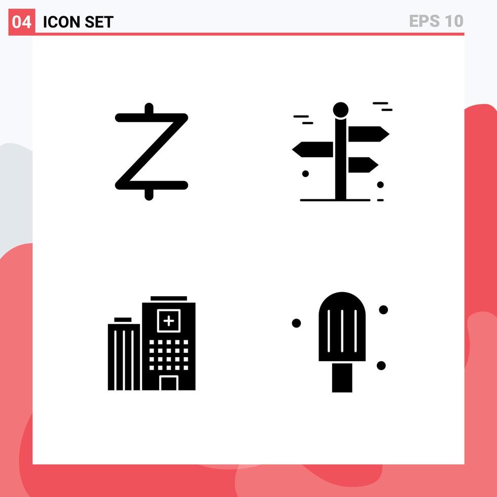 Group of 4 Solid Glyphs Signs and Symbols for z cash hospital crypto currency travel building Editable Vector Design Elements