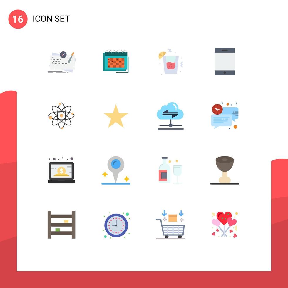 Pack of 16 Modern Flat Colors Signs and Symbols for Web Print Media such as tablet device event party drink Editable Pack of Creative Vector Design Elements