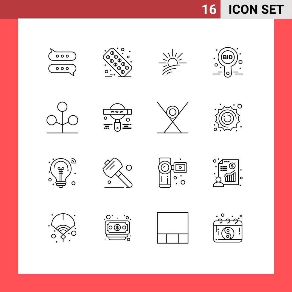 Modern Set of 16 Outlines Pictograph of forest compete brightness bid bid Editable Vector Design Elements