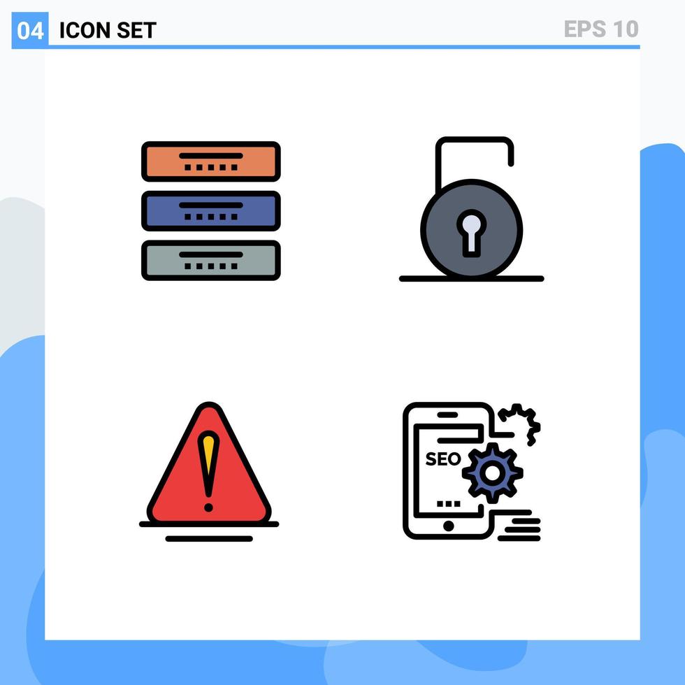 Modern Set of 4 Filledline Flat Colors Pictograph of cabinet alert furniture lock pad warning Editable Vector Design Elements
