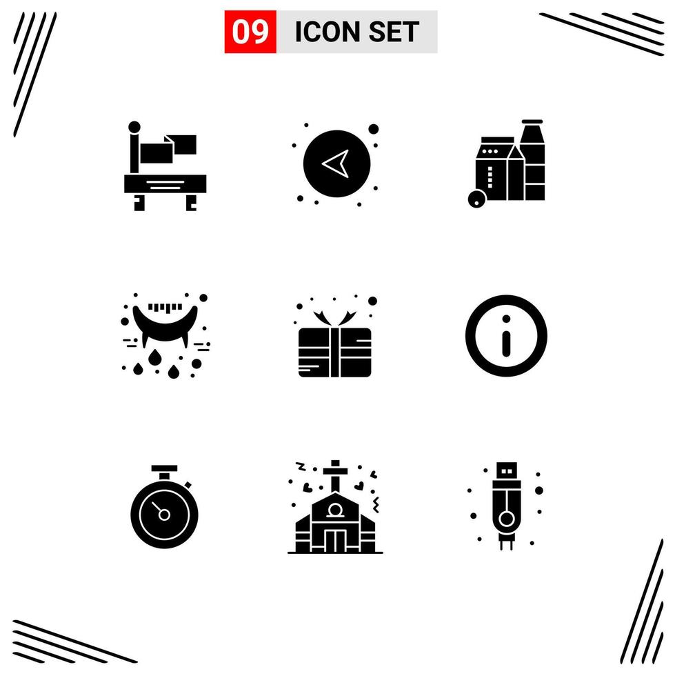 Set of 9 Vector Solid Glyphs on Grid for mardi gras carnival box vampire holidays Editable Vector Design Elements