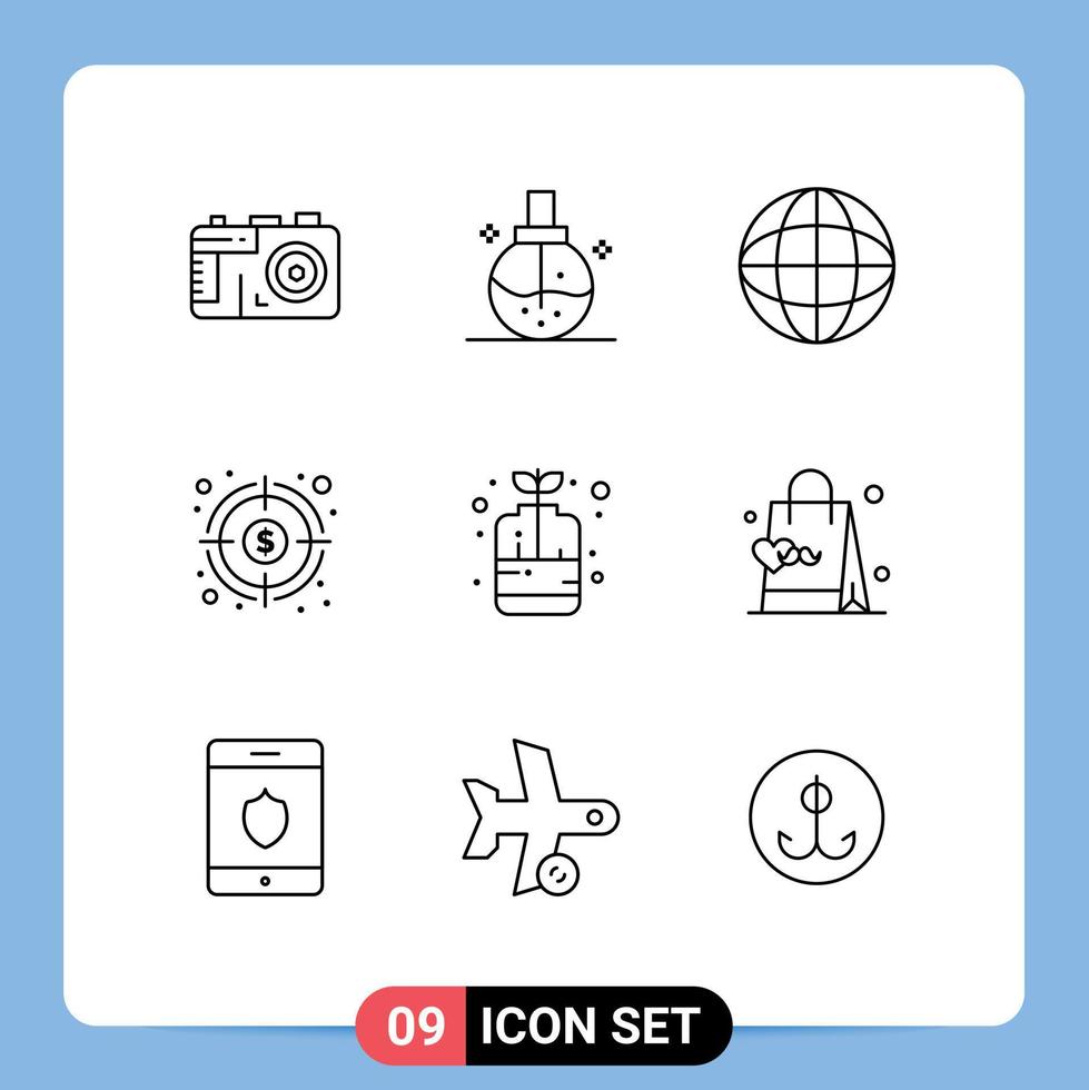 Group of 9 Modern Outlines Set for target fund biology financial laboratory Editable Vector Design Elements