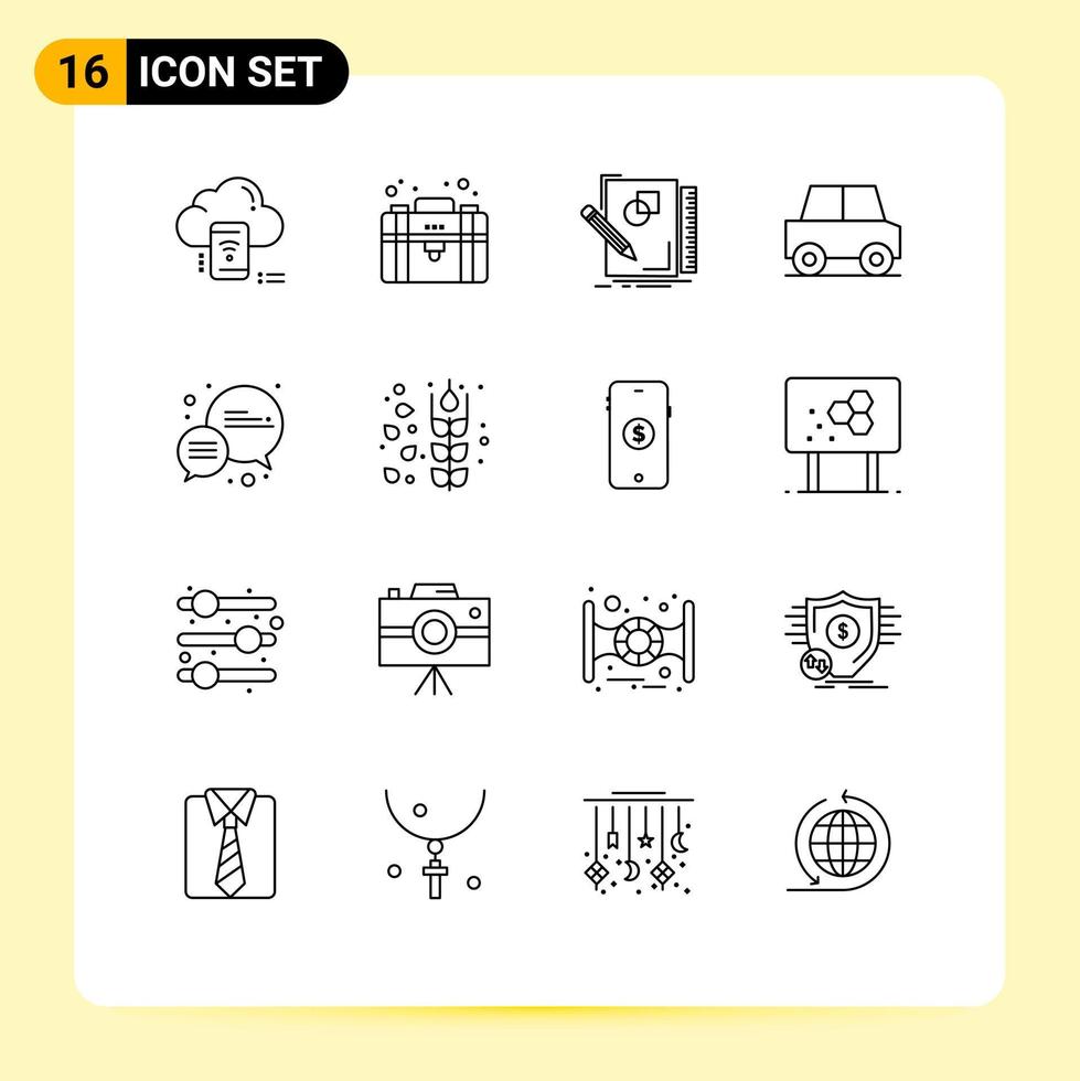 User Interface Pack of 16 Basic Outlines of vehicles car private automobile draw Editable Vector Design Elements