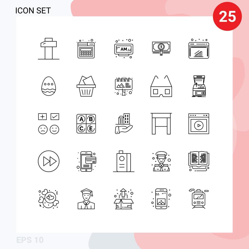 Set of 25 Modern UI Icons Symbols Signs for internet chart clock dollar search Editable Vector Design Elements