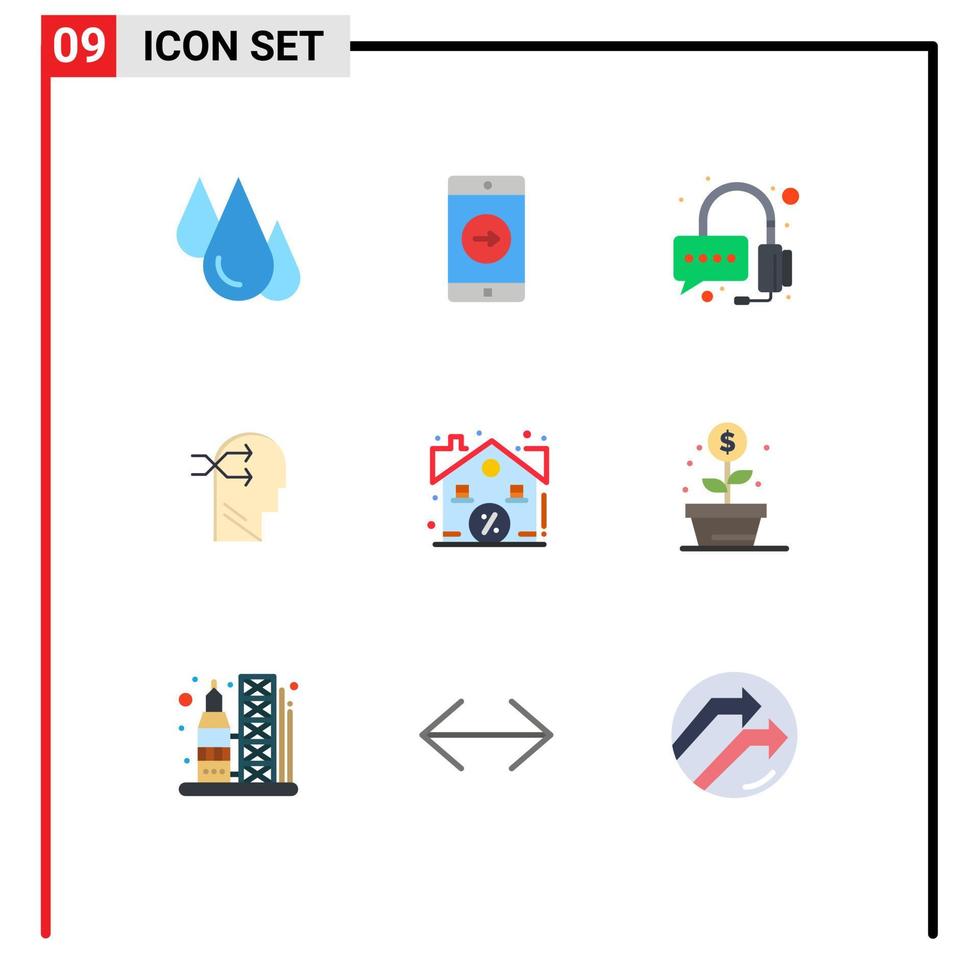 Set of 9 Modern UI Icons Symbols Signs for estate thinking mobile application brian mental chang Editable Vector Design Elements