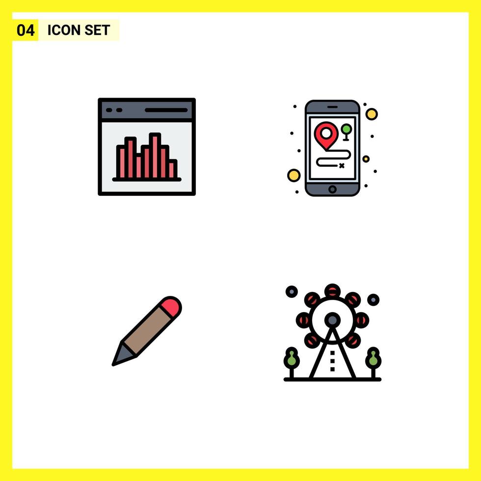 Modern Set of 4 Filledline Flat Colors and symbols such as app study interface maps write Editable Vector Design Elements
