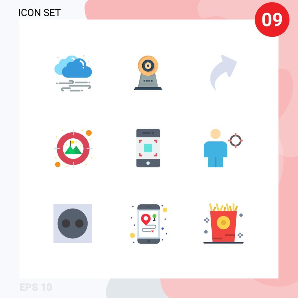 Pictogram Set of 9 Simple Flat Colors of technology mobile arrow camera goal Editable Vector Design Elements