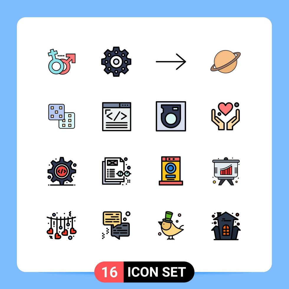 User Interface Pack of 16 Basic Flat Color Filled Lines of coding probability planet gaming mars Editable Creative Vector Design Elements