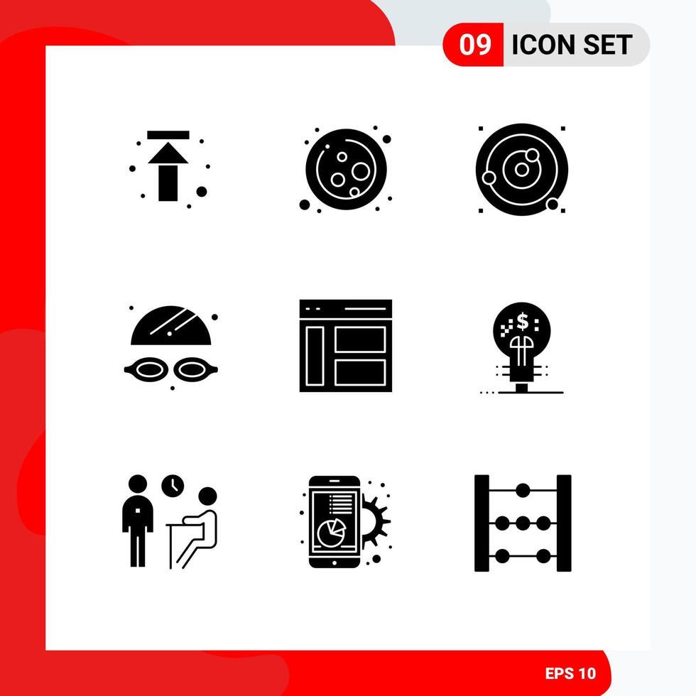 Solid Glyph Pack of 9 Universal Symbols of interface park orbit water sphere Editable Vector Design Elements