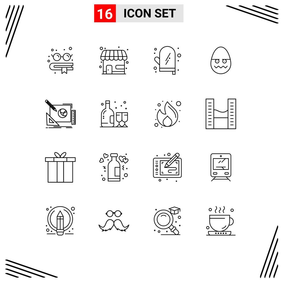 User Interface Pack of 16 Basic Outlines of creative logo food egg decoration Editable Vector Design Elements
