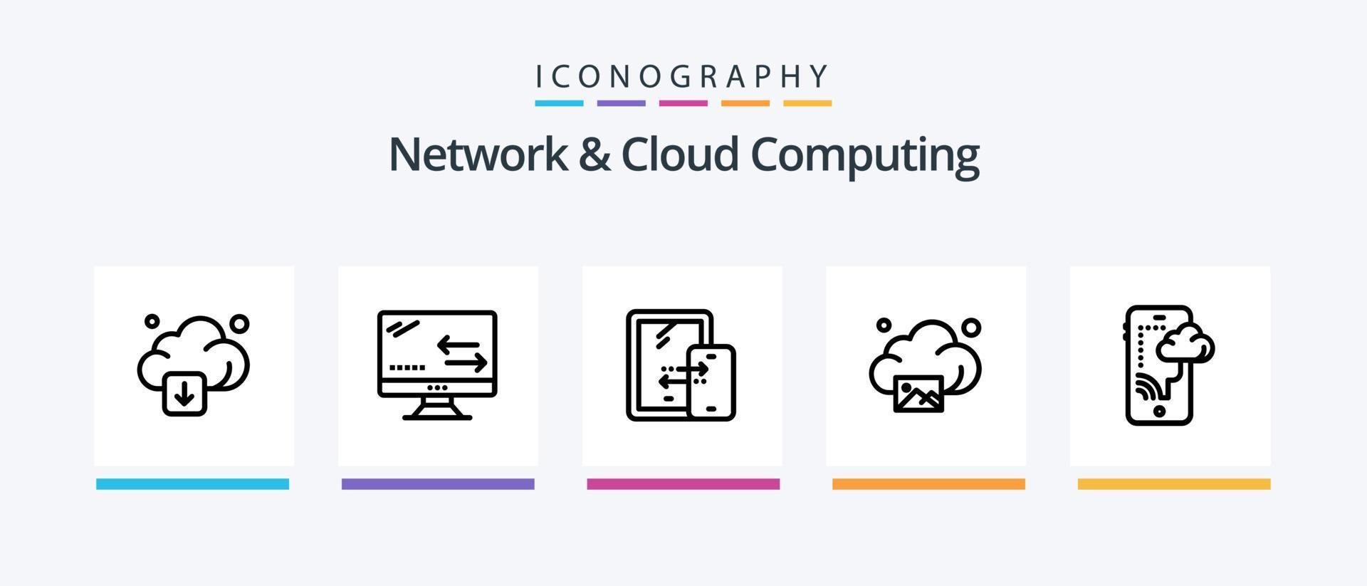 Network And Cloud Computing Line 5 Icon Pack Including mobile. cloud. laptop. technology. connection. Creative Icons Design vector
