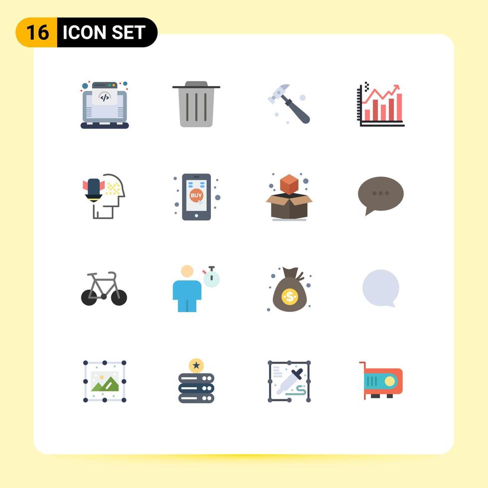 Pictogram Set of 16 Simple Flat Colors of protection personal data protection construction graph business Editable Pack of Creative Vector Design Elements