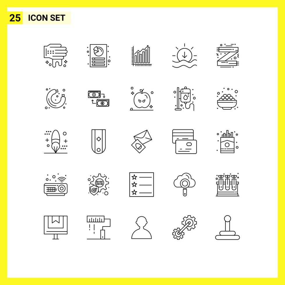 Modern Set of 25 Lines and symbols such as accessories sunset analytics sun statistics Editable Vector Design Elements