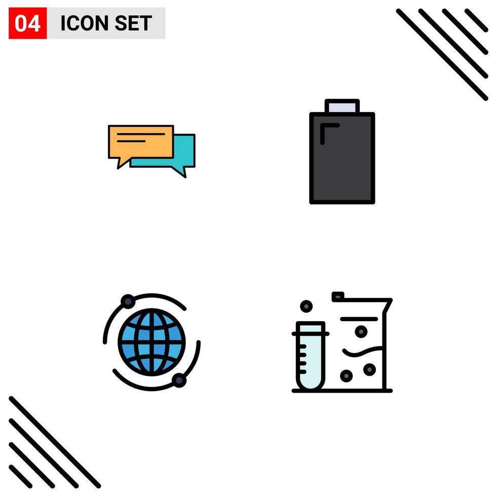 Modern Set of 4 Filledline Flat Colors and symbols such as chat power communication speech marketing Editable Vector Design Elements