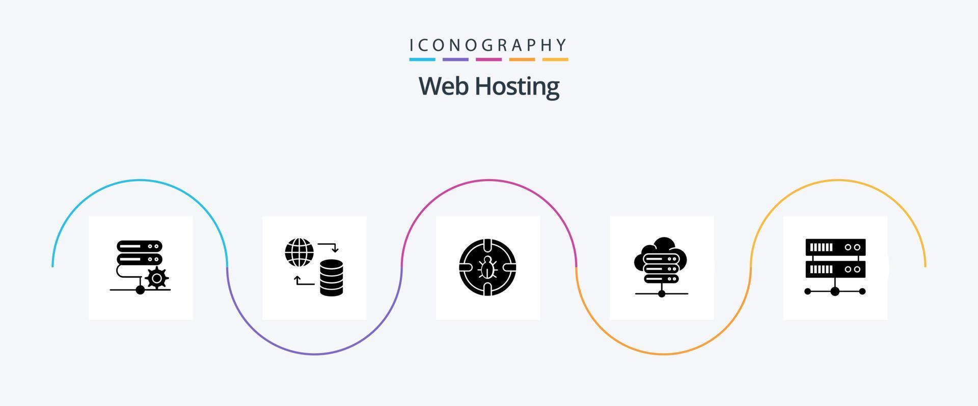 paquete de iconos de glifo 5 de alojamiento web que incluye base de datos. seguridad. servicio . proteccion . Internet vector