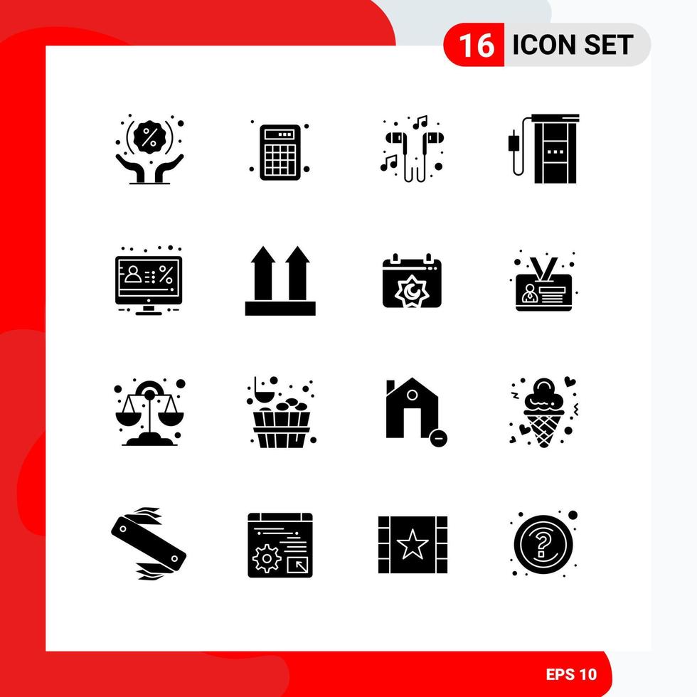 16 Universal Solid Glyphs Set for Web and Mobile Applications travel gas station hand free gasoline song Editable Vector Design Elements