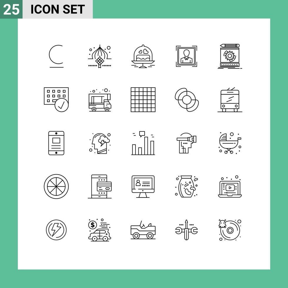 Modern Set of 25 Lines and symbols such as draft id eid user id love Editable Vector Design Elements