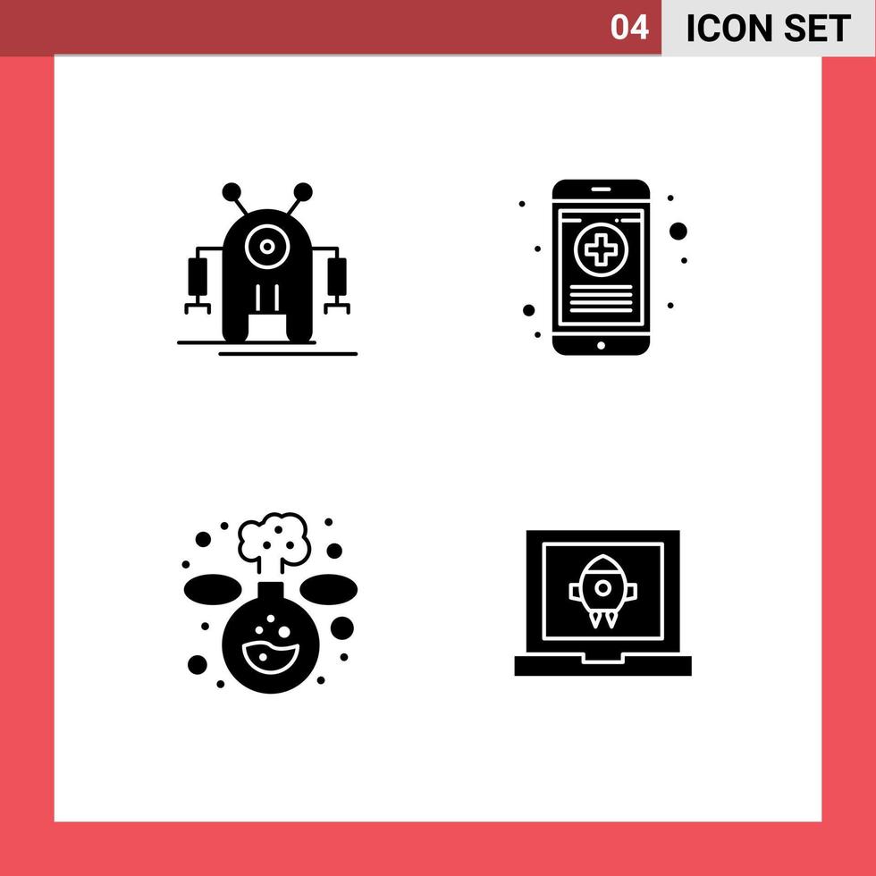 conjunto de 4 glifos sólidos vectoriales en cuadrícula para elementos de diseño vectorial editables de aplicación de teléfono de tecnología de experimento humano vector