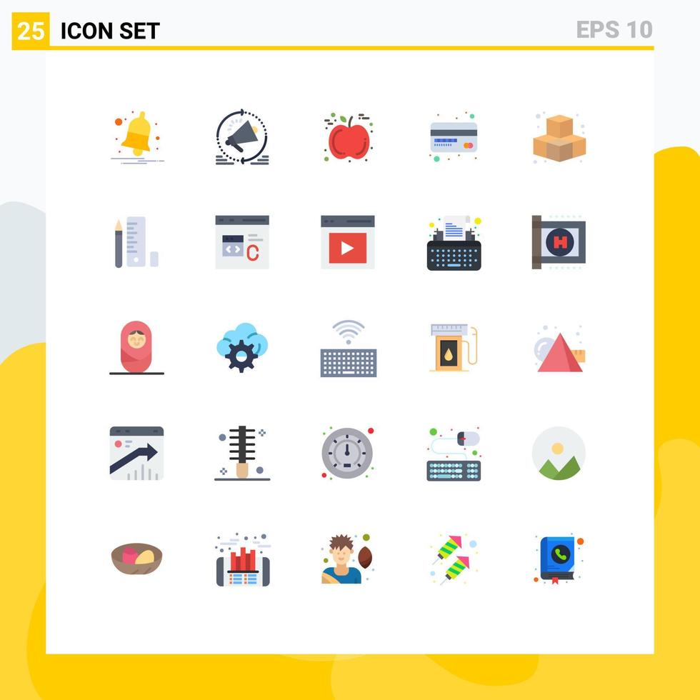 User Interface Pack of 25 Basic Flat Colors of play cubes loudspeaker smart card credit card Editable Vector Design Elements