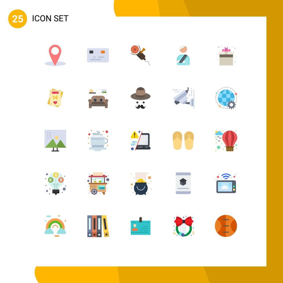 Pack of 25 Modern Flat Colors Signs and Symbols for Web Print Media such as fun gift power hospital user Editable Vector Design Elements
